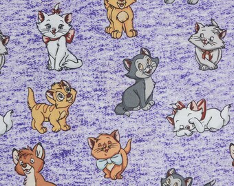 Disney Cats Fabric on Purple, Cats Packed Disney Licensed Novelty Cotton Fabric, Oliver, Marie, Aristocats, Tod, Figaro, Toulouse, Berlioz