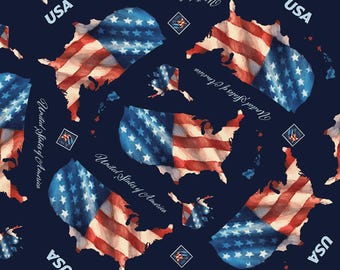 Patriotic Fabric, Letters from Home Main on Navy by Riley Blake Quilting Cotton Fabric, United States Flag Fabric, Quilt of Valor Fabric