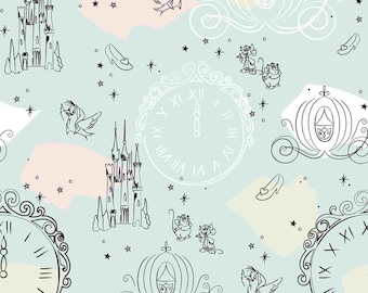 Cinderella Fabric, Outline Cinderella Icons Disney Licensed by Springs Creative Novelty Cotton Fabric 80612-A62028
