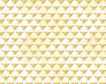 Honey Bee Fabric, Bee Happy from the Welcome to our Hive Collection by Camelot Quilting Cotton Fabric, Yellow Napoleonic Bee Fabric