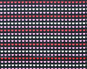 Pink and Red Hearts On Black Glitter Valentine's Day Cotton Fabric, Hearts Lines on Black, Black Valentine's Day Fabric, Small Heart Fabric