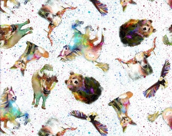 Wild West Animals Fabric, Whimsical West by Connie Haley Digitally Printed Quilting Cotton by 3 Wishes Fabric