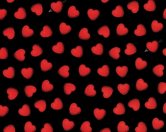 Valentine Heart Fabric, Heart Toss on Black by J. Wecker Frisch for Riley Blake Quilting Cotton Fabric, All My Heart Collection
