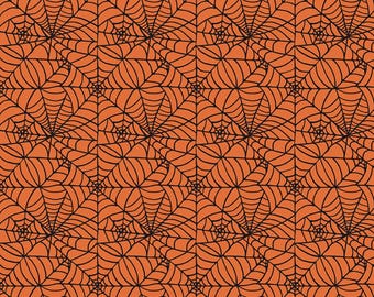 Spiderweb Fabric, Spiderweb on Orange Sophisticated Halloween by Riley Blake Quilting Cotton Fabric, Spider Web Fabric C14622-ORANGE