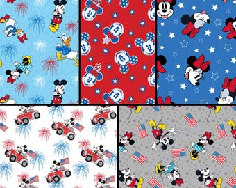 Patriotic Disney Fabric, 4th of July Mickey & Minnie Fabric by Springs Creative Licensed Cotton Fabric, Patriotic Character Fabric