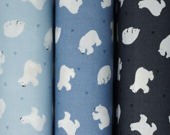 Pearlized Tossed Polar Bears on Blue and Black by Lewis and Irene Small Things Polar Animals Quilting Cotton Fabric, Arctic Animals Fabric