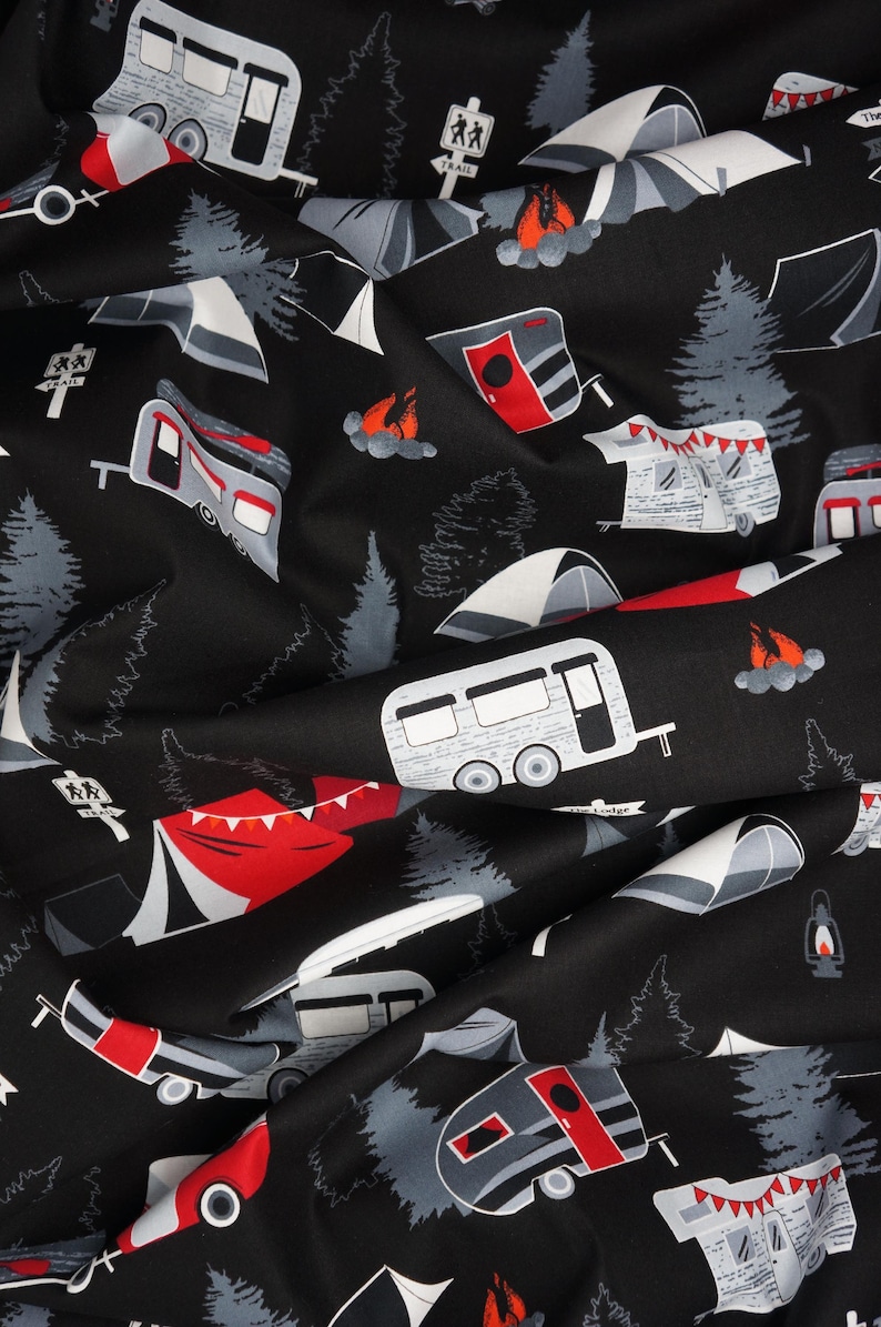 Camping Fabric, Gone Camping on Black Great Outdoors by Benartex Kanvas Studio Quilting Cotton Fabric, Camping Gear Fabric, 12937-12B image 7