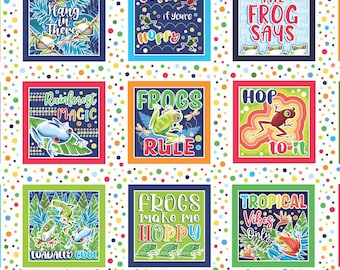 Rainforest Squares Fabric, Rainforest Glow Boxes Panel 24"x44" by Kanvas Studio for Benartex Quilting Cotton, Multiple Quantities Continuous
