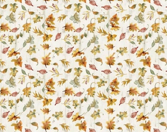 Fall Watercolor Leaves Fabric, Leaves on Wood by Susan Winget for Springs Creative Novelty Cotton Fabric, Fall Leaves Fabric