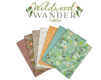 Wildflower Quilting Cotton Bundle, Wildwood Wander Bundle Green, 7 pieces, Riley Blake Quilting Cotton Fabric, Thistle Fabric, Owl Fabric