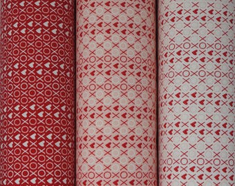 Valentine Fabric, XOX on Red, Blush or Cream from the I Love Us Collection by Sandy Gervais for Riley Blake Designs Quilting Cotton Fabric
