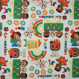 Cocomelon Fabric, Tossed Lets Build Kids on White Licensed by David Textiles Novelty Cotton Fabric, JJ Fabric, Cody and Nina Cocomelon image 4