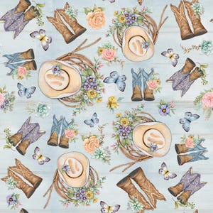 Cowboy Boots Fabric, Highland Ranch Tossed Boots by Susan Winget for Springs Creative Novelty Cotton Fabric, 81423-160028