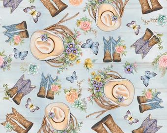 Cowboy Boots Fabric, Highland Ranch Tossed Boots by Susan Winget for Springs Creative Novelty Cotton Fabric, 81423-160028