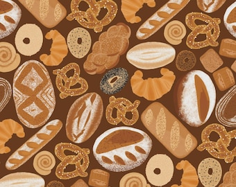 Sourdough Bread Fabric, I Love Carbs on Dark Brown by Camelot Quilting Cotton Fabric