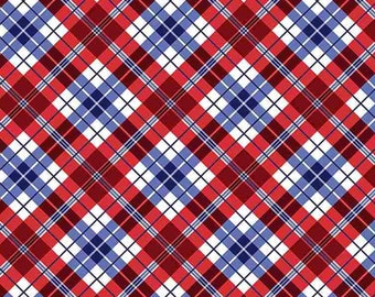 Patriotic Plaid Fabric, Madras Diagonal Patriotic Plaid by Timeless Treasures Quilting Cotton Fabric, July 4th Plaid Fabric