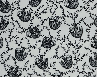Black and White Sloths By Dear Stella Quilting Cotton Fabric, Small Print Sloths, ST-WG1985WHITE, ABC Menagerie by Wee Gallery Collection
