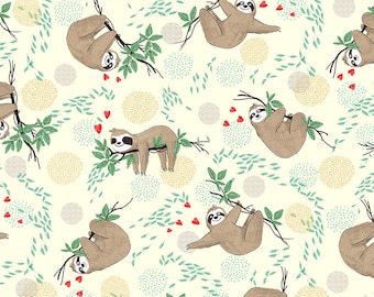 Tossed Hanging Sleeping Sloths on Branches by Timeless Treasures Quilting Cotton Fabric FUN-CD8847 CREAM