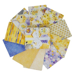 Honey Bee Fabric, Bee Fat Quarter Bundle from the Welcome to our Hive Collection by Camelot Quilting Cotton Fabric, 10 pieces