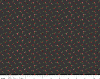 Holly Leaves on Black, Riley Blake Holly Holiday Holly Charcoal Quilting Cotton Fabric, Small Print Christmas Fabric, C10886-CHARCOAL