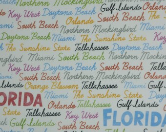 Florida Tossed Words State Pride Cotton Fabric