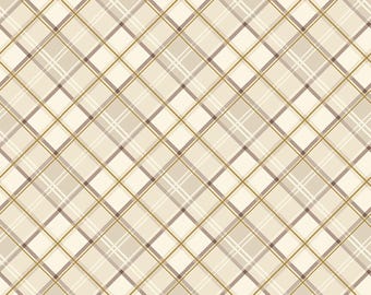 Cream Plaid Fabric, Plaid Cream Sparkle Shades of Autumn by My Mind's Eye Riley Blake Quilting Cotton Fabric, Metallic Gold and Cream Plaid