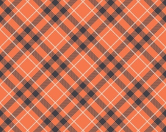 Halloween Plaid Fabric, Hey Bootiful Plaid Orange by Riley Blake Quilting Cotton Fabric, Orange and Black Plaid, Halloween Bias Plaid