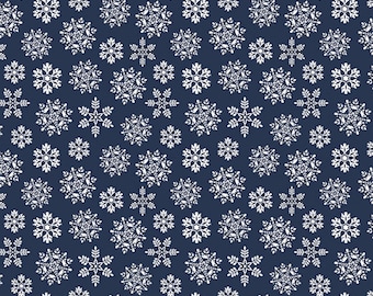 Snowflake Fabric, Nordic Silver Snowflakes on Navy Nordic Cabin by Cherry Guidry for Benartex Contempo Quilting Cotton Fabric 13421P-57B