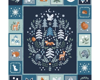 Woodland Animal Fabric Panel, Twilight Creatures 36"x43" Panel by Natàlia Juan Abelló for Riley Blake Quilting Cotton Fabric