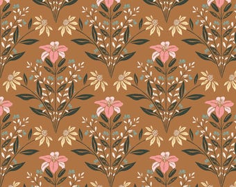 Floral Fabric, Bouquet on Mustard from the Eventide Collection by Jillian Nichols for Cloud9 Organic Quilting Cotton Fabric 227879