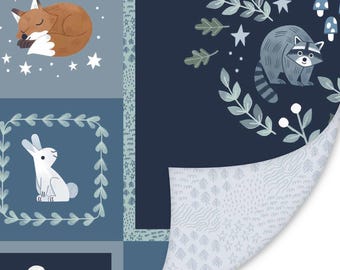 Woodland Animal Minky Fabric Panel, Twilight Creatures 31"x58" Panel by Natàlia Juan Abelló for Riley Blake Double Lush Velvet Minky Fabric