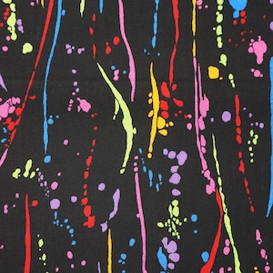 Rainbow Paint Splatters on Black by Fabric Traditions Quilting Cotton Fabric, Rainbow Paint Fabric, Rainbow Fabric