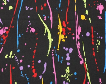 Rainbow Paint Splatters on Black by Fabric Traditions Quilting Cotton Fabric, Rainbow Paint Fabric, Rainbow Fabric