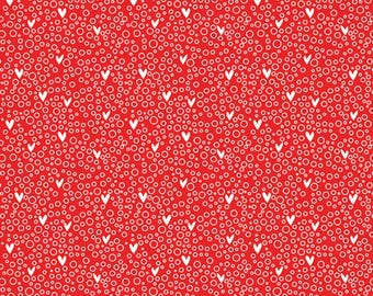 Valentine Dots Fabric, Dots and Hearts on Red You & Me Collection by Sandy Gervais for Riley Blake Designs Quilting Cotton Fabric C15402-RED