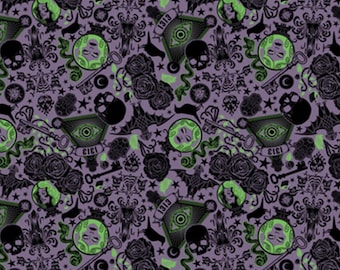 Haunted Mansion Fabric, Haunted Mansion Monster on Purple Disney Licensed by Springs Creative Cotton Fabric