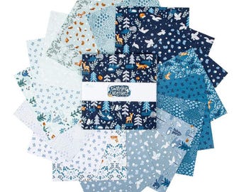 Woodland Animal Fabric, Twilight Creatures 10" and 5" Squares by Natàlia Juan Abelló for Riley Blake Quilting Cotton Fabric, 10 Inch Stacker