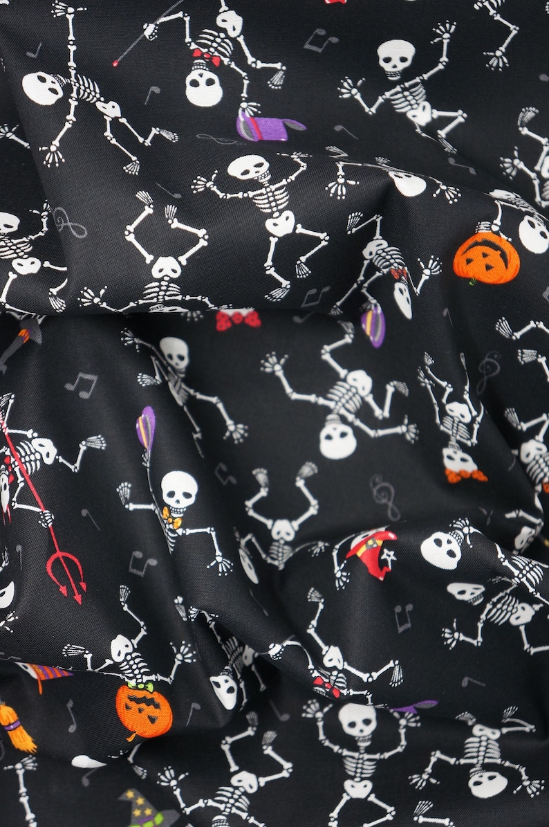 Dancing Halloween Skeletons Novelty Cotton Fabric by Fabric Traditions, Skeletons in Halloween Costumes image 7