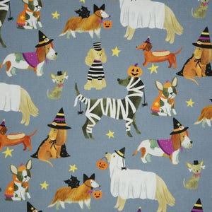 Halloween Dog Fabric, Too Cute To Spook on Sleet Gray by Dear Stella Quilting Cotton Fabric, Dog Bandana Fabric, ST-D2810SLEET