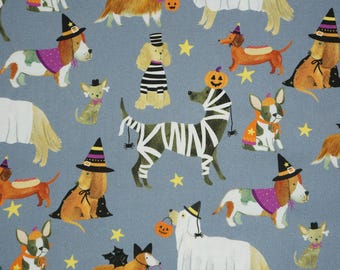 Halloween Dog Fabric, Too Cute To Spook on Sleet Gray by Dear Stella Quilting Cotton Fabric, Dog Bandana Fabric, ST-D2810SLEET