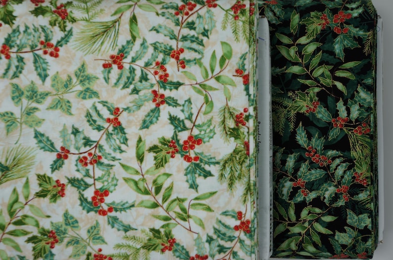 Holly Fabric, Holly and Berries on Black with Gold Metallic Accents Christmas Musical by Benartex Quilting Cotton Fabric 14028M-07B 画像 7