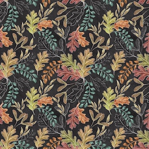 Fall Leaves Fabric, Autumn Leaves on Charcoal Late Summer Harvest Collection by Blank Quilting Cotton Fabric Thanksgiving Fabric Fall Fabric