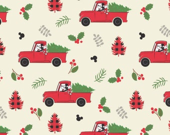 Mickey Mouse Christmas Fabric, Mickey Rustic Holiday on Cream Disney Licensed by Camelot Fabrics Christmas Quilting Cotton Fabric