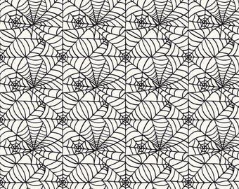 Spiderweb Fabric, Spiderweb on Cream Sophisticated Halloween by Riley Blake Quilting Cotton Fabric, Spider Web Fabric C14622-CREAM