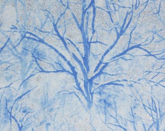 Winter Trees Fabric, Ice Bare Trees Metallic Sparkle by Timeless Treasures Quilting Cotton Fabric, Glitter Winter Trees ICE CM7834-ARCTIC
