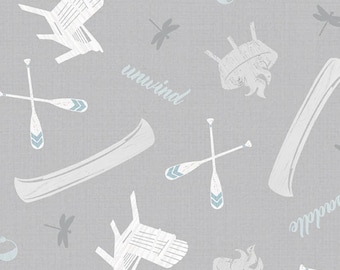 Lake Life Fabric, Lakeside Toss on Gray Lake Retreat Collection by PDR for Wilmington Prints Fabrics Quilting Cotton Fabric 59034-914
