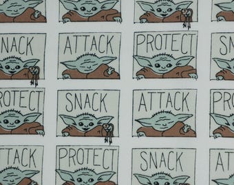Baby Yoda in Action Snack Attack Protect Star Wars Licensed by Camelot Cotton Fabric