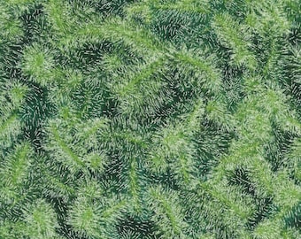 Evergreen Branch Fabric, Spruce Holiday Flourish Snow Flower with Silver Metallic Accents by Robert Kaufman Quilting Cotton Fabric