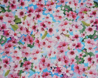 Cherry Blossom Fabric, Cherry Blossoms on Sky Blue Cherry Hill by Benartex Kanvas Studio Quilting Cotton Fabric, 1431555B