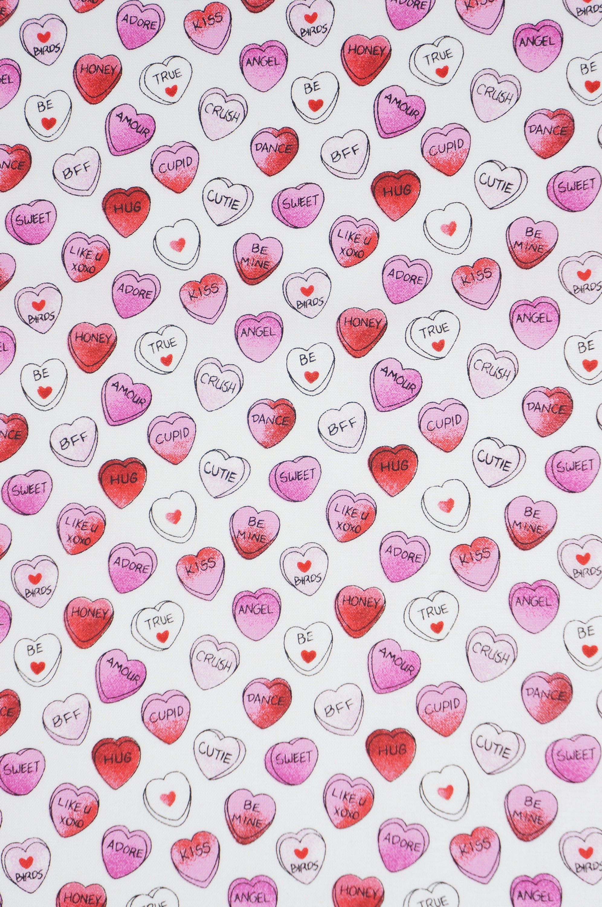 Candy Hearts Fabric, Valentines Day Fabric, 100% Cotton, Apparel Fabric,  Fabric by the yard, Accessories Fabric, Seasonal & Holiday