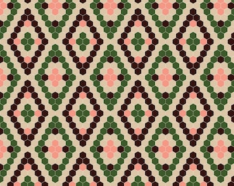 Honeycomb Fabric, Honeycomb on Natural Honey Garden Collection by Juliana Tipton for Cloud 9 Organic Quilting Cotton Fabric 227775-X